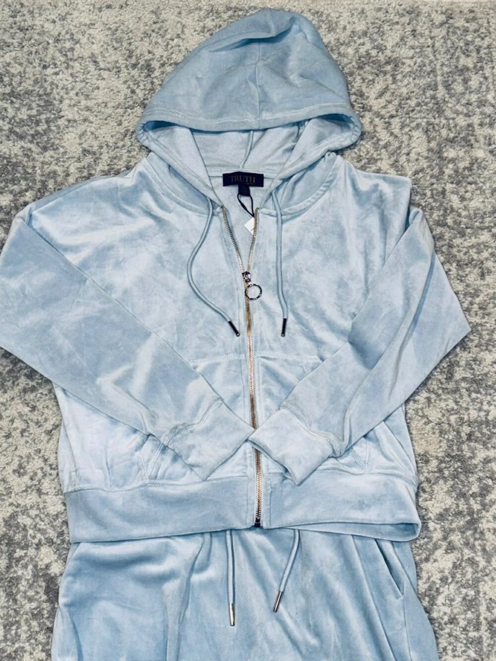 NWT Women's Small Velour Tracksuit Set with Gold Trim Light Blue Color